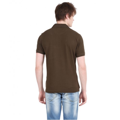 Men's short sleeved polo t shirt-Coffee Brown. - Image 2