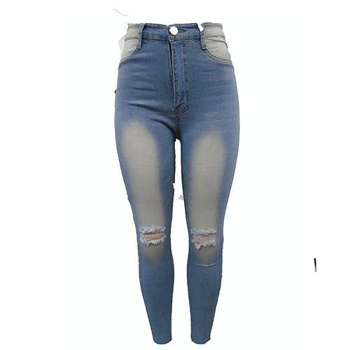 Women's damaged denim jeans-Light Blue.