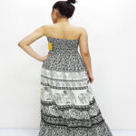 Women's long free wear dress with elephant prints-Black&White. - Image 3