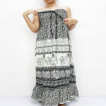 Women's long free wear dress with elephant prints-Black&White.
