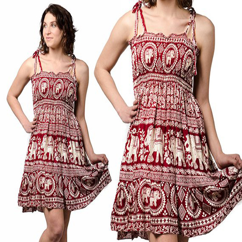 Women's free wear dress with elephant prints-Maroon.