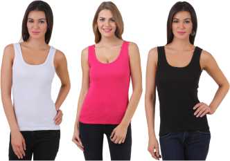 Ladies 3 pack cotton vests-White,Pink,Black.