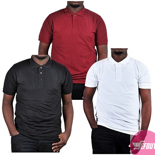 3 Pack cotton polo t-shirts-Black,Maroon,White.