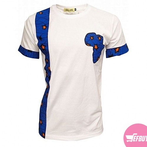 Classy round neck t shirt with kitenge blend-White.