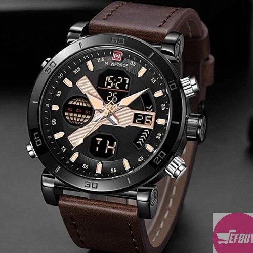 Men's watch with leather straps-Brown.