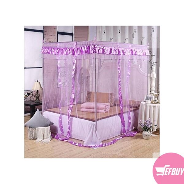 Four Corner Post Bed Canopy Luxury Lace Princess Quadrilateral Bed Cover Mosquito Insect Nets for Home Decor Wedding - Purple