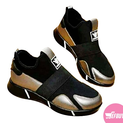 Lightweight Walking Soft Sole Casual Shoes- black and gold