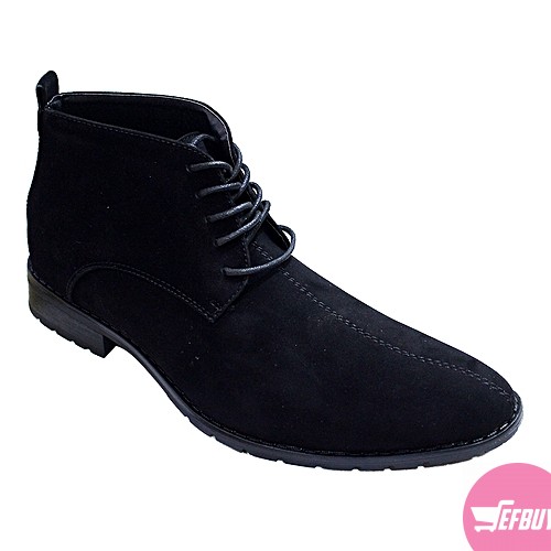 Men's ankle lace up suede boot shoes - black