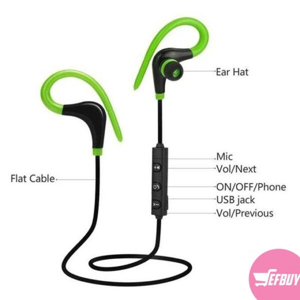 BT-1 Ear Hook Water Proof Bluetooth Ear Phones - Green