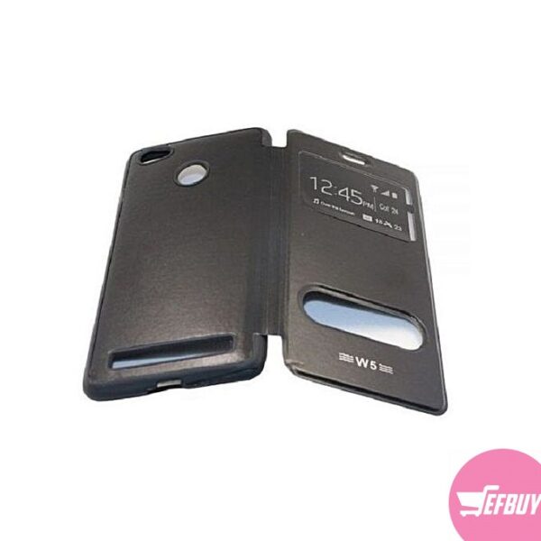 Faux Leather Flip Cover Case For Tecno W5 - Black