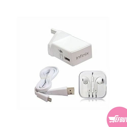 Infinix Fast Charger + FREE Earpiece And USB Cable - White