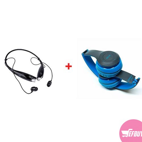 Combo Of wireless Neckband Headsets And Blue P47 Blue Bass Headsets - Blue,Black.