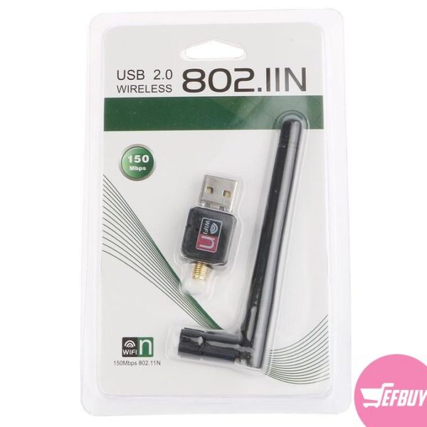 USB WiFi Wireless Adapter 802.1n/g/b 150Mbps Network LAN Card + Antenna Receiver - Black