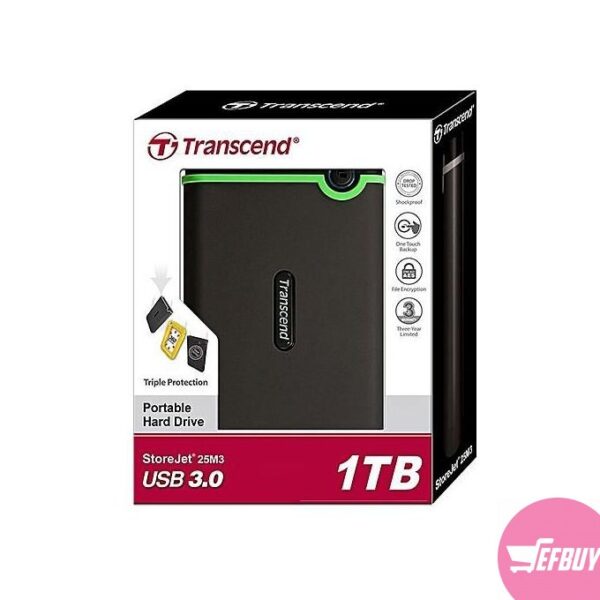 Transcend 1TB USB 3.0 External Hard Drive- Military Drop Standards - Black,Green