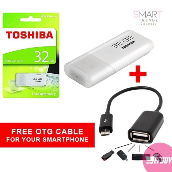 High Speed Toshiba USB 32 GB Flash Disk Drive TransMemory Pen Drive Plus a Free Smartphone OTG Cable - Color may vary