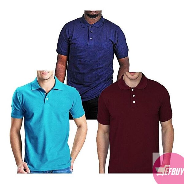 Three pack short sleeved polo t shirts-Navy blue,light blue,maroon