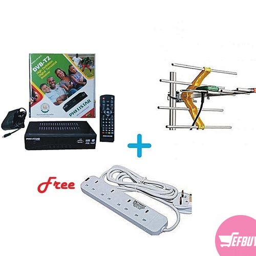 Free to Air Digital Decorder + Digital Reciever Antenna + Free 4-way Extension Cable – Black