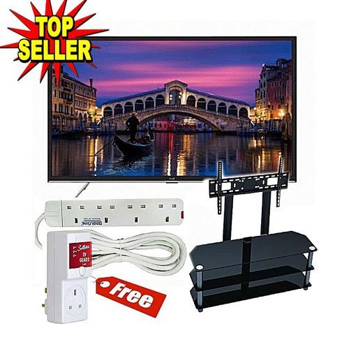 Evvoli 32″ Super Italiano LED Flat Screen TV (Black) + Premium TV Stand + Free 4-way Extension Cable & Free TV Guard - Black,White.