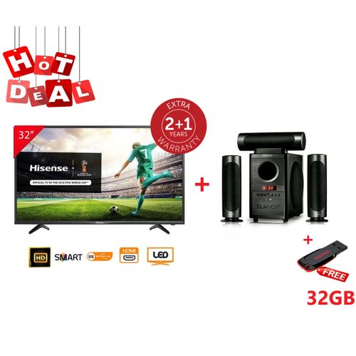 Hisense 32" HD Ready LED Digital TV + 3.1 X-Bass Home Theatre + Free 32GB Flash