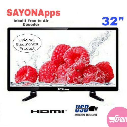 Sayona 32" Flat TV, with USB & HDMI ports , Inbuilt Digital Decoder - Black.