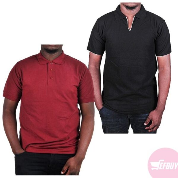 2 Pack of Polo T-Shirts(collar and v-neck) - Maroon, Black