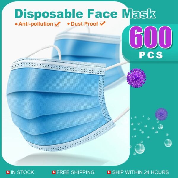 600pcs Blue Face Mask Disposable Protective Mouth Masks Anti Dust - Image 3