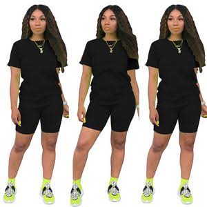 Plain Two Piece Cotton Short Leggings plus top-Blacl