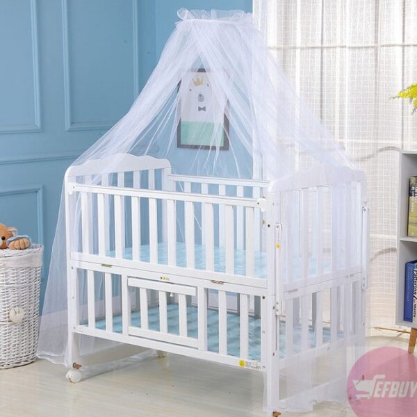 Baby cot mosquito net with supportive stand.