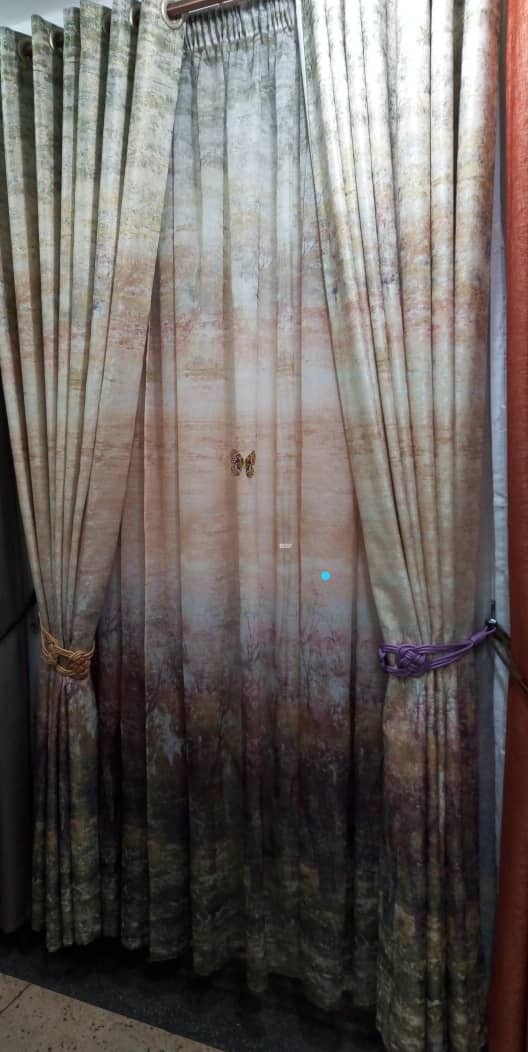 Luxurious Trendy floral curtain and net -Purple and Brown