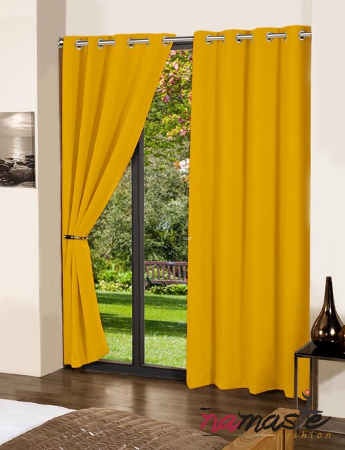 Quality curtain with silky fabric-Yellow.