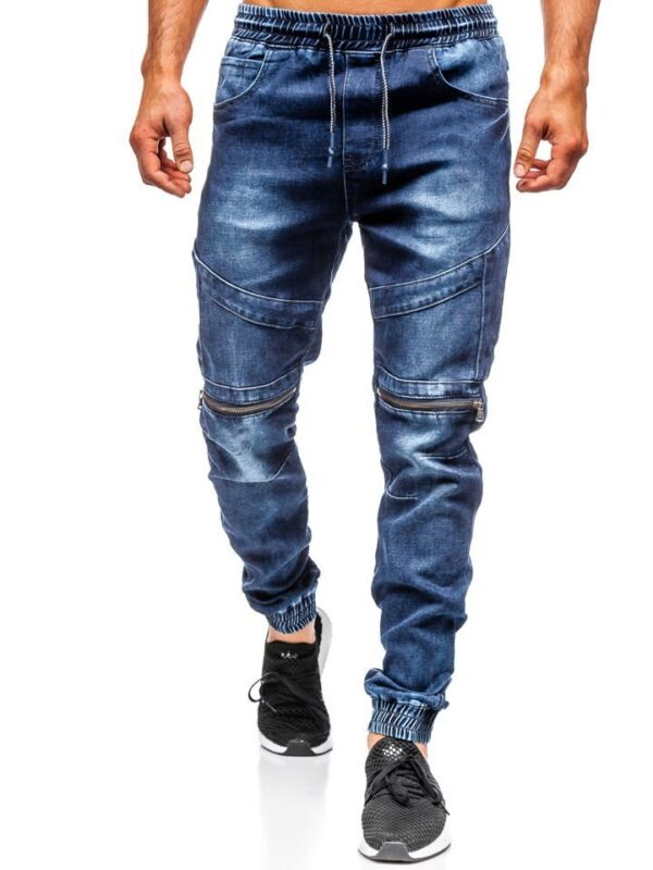 Men's Double knee zipper stylish jeans-Blue