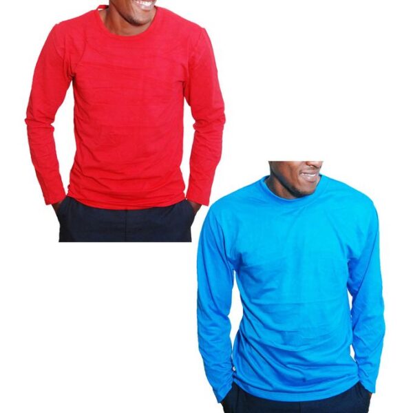 2 Pack Of Long Sleeved Round Neck Men’s T-Shirts – Red, Blue