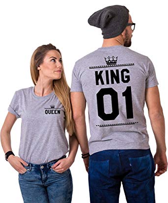 King&Queen couple t-shirts-Grey.