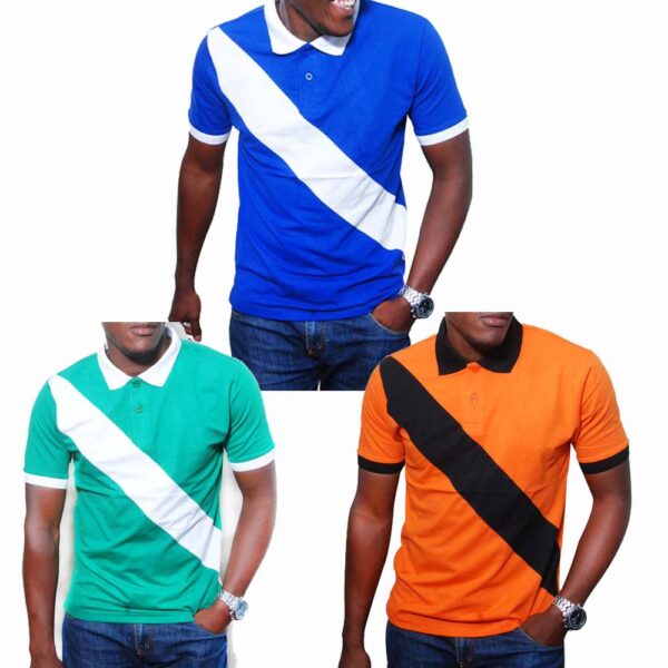 3 Pack of Diagonal Men's Polo T-Shirts - Blue, Green, Orange