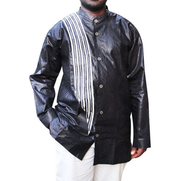 Designer Long Sleeved African Kitengi Men’s Shirt – Black