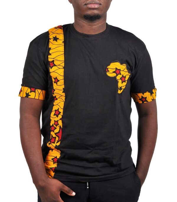 Round Neck African Kitengi T-Shirt – Black-Yellow