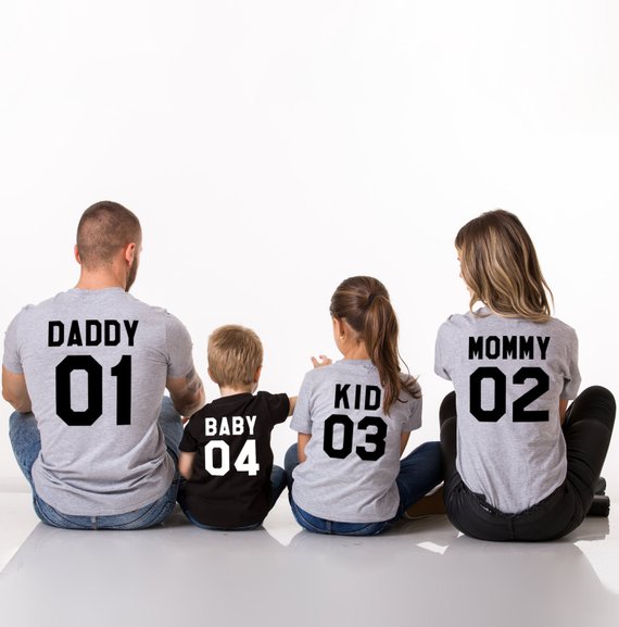 Daddy 01 Baby 04 Kid 03 Mommy 02 Family T-Shirts – Grey, Black