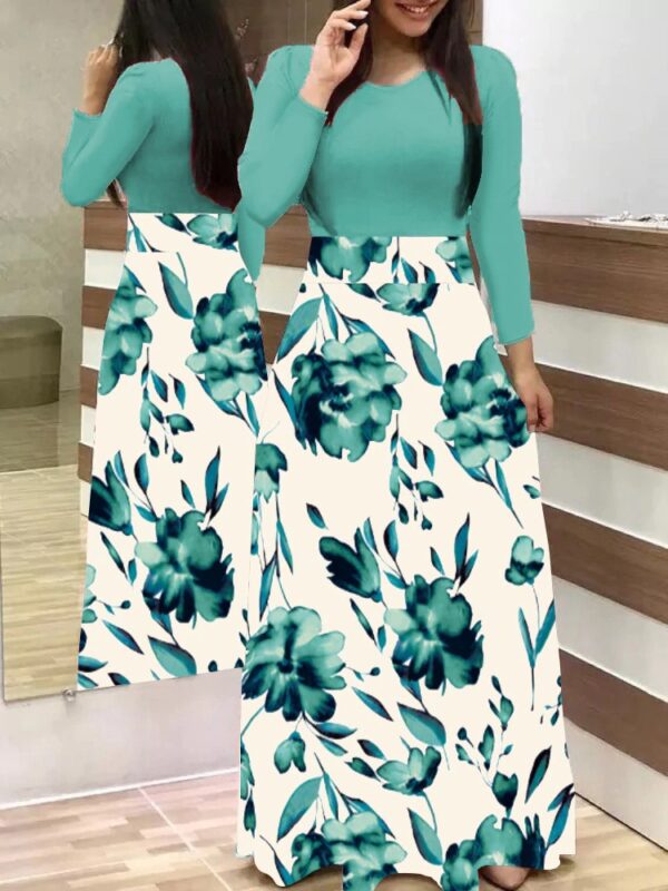 Fancy long sleeved maxi dress with floral prints-Green.