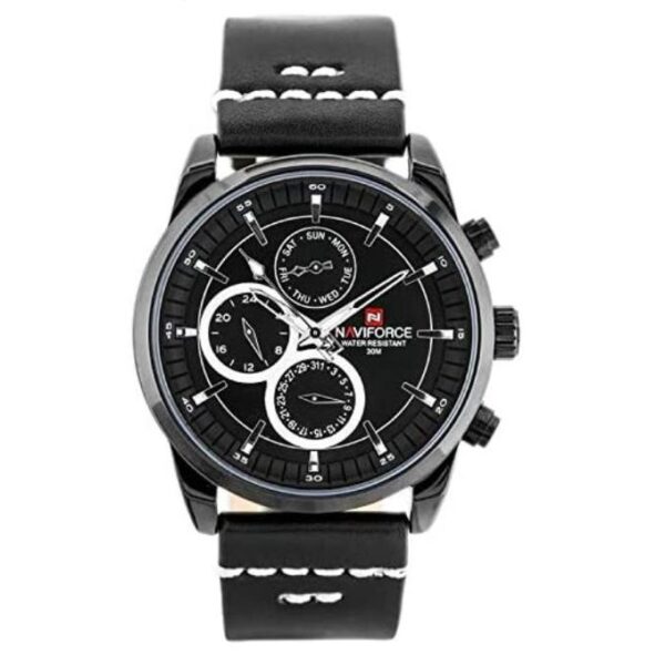 Naviforce NF9148 - Men's Designer Leather Strap Watch - Black