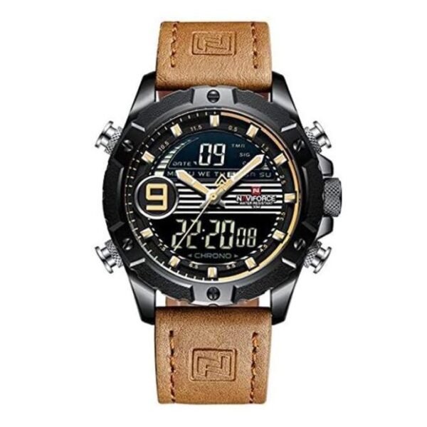 Naviforce NF9146L Leather Chronograph Analog Digital Wristwatch - Brown,Black