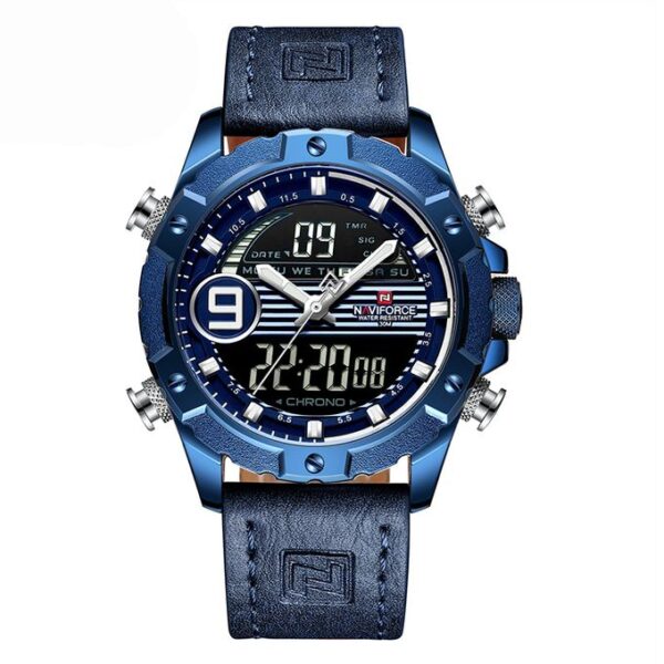 Naviforce NF9146L Leather Chronograph Analog Digital Wristwatch - Blue