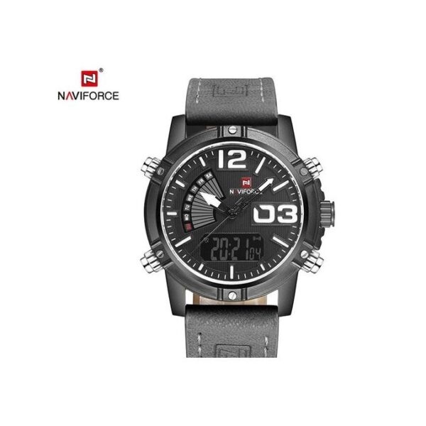 Naviforce Nf9095 - Men's Designer Leather Strap Watch - Grey