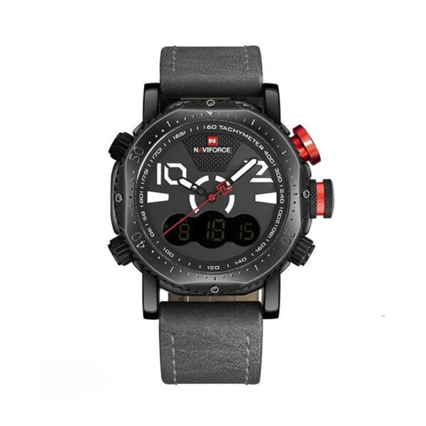 Naviforce NF9094 - Men’s Dual Display Casual Leather Chrono Watch - Black