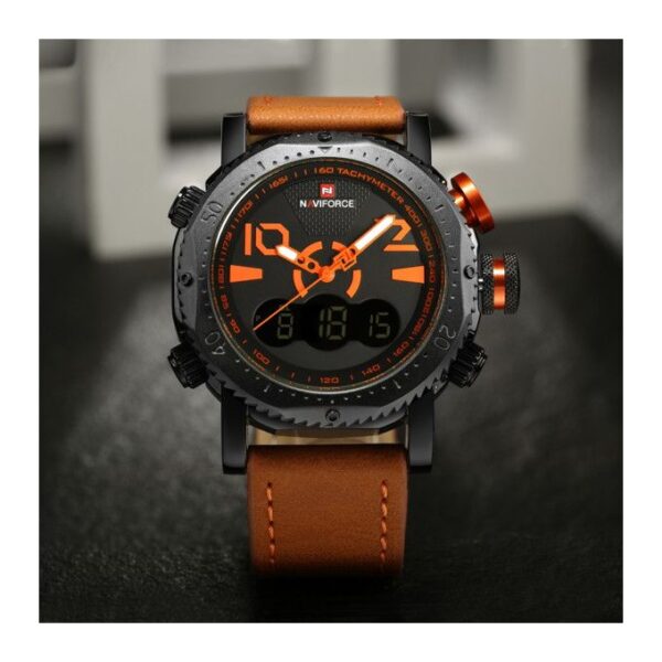 Naviforce NF9094 - Men’s Dual Display Casual Leather Chrono Watch - Orange