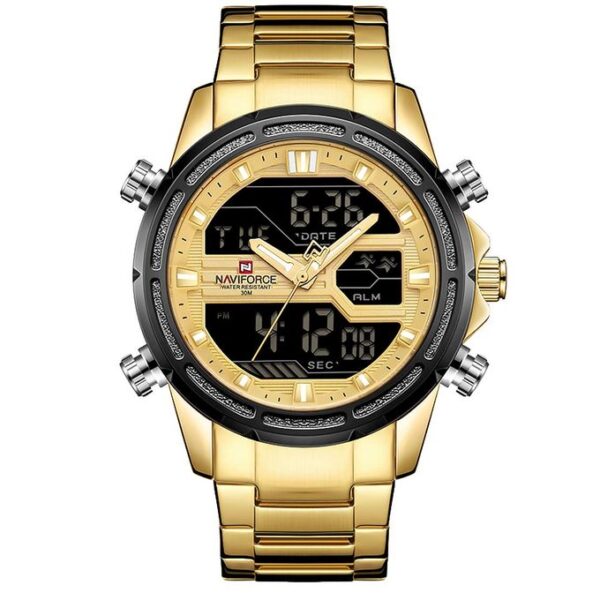 Naviforce NF9138S Men's Stainless Steel Quartz Digital Sport Watch - Gold