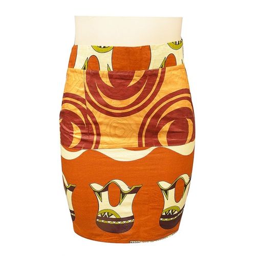 Graphic Designed Afrian Print Women's Skirt - Brown