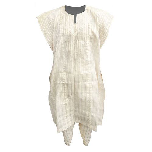 Two Piece Designer African Designed Men's Attire - Cream