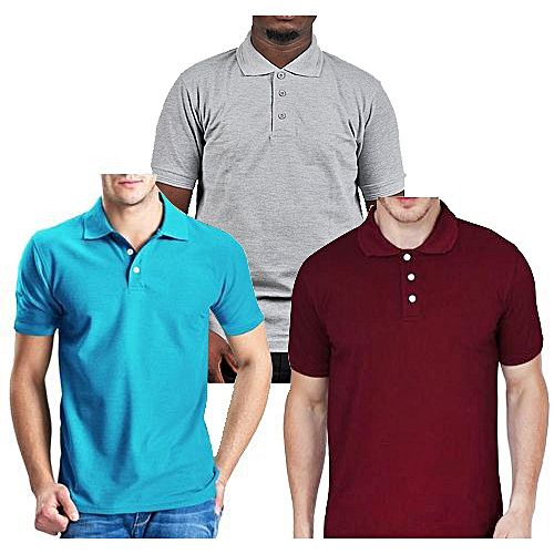 3 Pack Of Short Sleeve Polo Shirts - Blue,Maroon,Grey