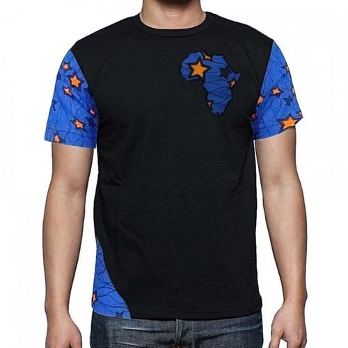 African Design With Star Details Designer Men's T-Shirt - Black, Blue