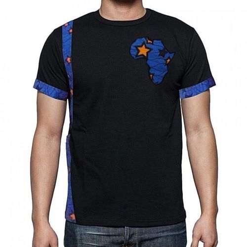 African Design With Star Details Designer Men's T-Shirt - Black, Blue